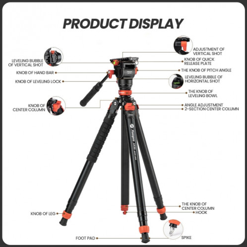 Fotopro AK68 Trépied à tête fluide robuste Trépied à verrouillage rapide automatique SF22781211-07