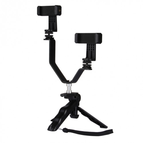 Kits de support de trépied pliant avec poignée de support de diffusion en direct pour smartphone avec 2x clips de téléphone, Pour iPhone, Galaxy, Huawei, Xiaomi, HTC, Sony, Google et autres smartphones SH26301371-08
