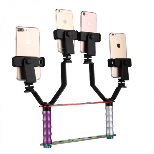 Support de diffusion en direct pour smartphone Kits de montage pour selfie à main double avec 2 supports en V + 3 clips de téléphone, Pour iPhone, Galaxy, Huawei, Xiaomi, HTC, Sony, Google et autres smartphones SH2633678-012