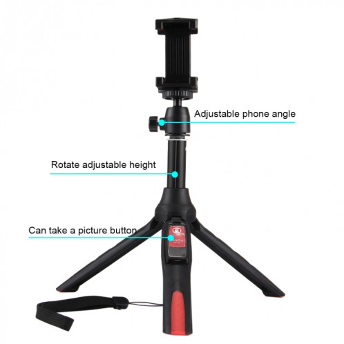 Support de trépied pliable à poignée 20-68cm Monopode d'extension de bâton Selfie multifonctionnel avec clip de téléphone et télécommande, Pour iPhone, Galaxy, Huawei, Xiaomi, HTC, Sony, Google et autres SH26341544-011