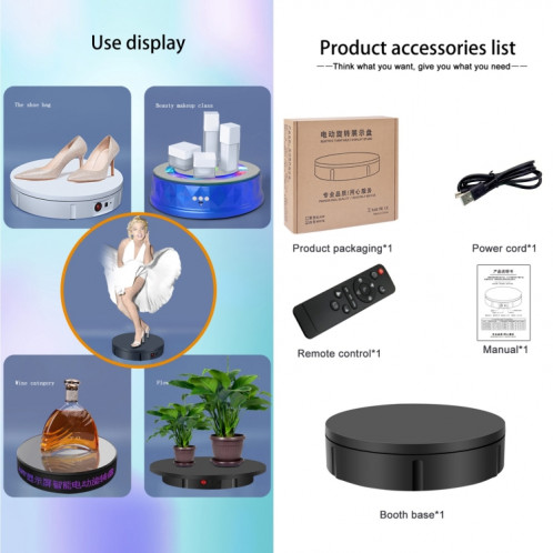 Support d'affichage rotatif de charge USB de 22 cm pour accessoires de prise de vue vidéo, charge : 10 kg, pas de batterie (noir) SH980B607-07