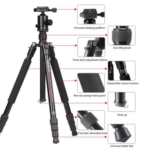 TRIOPO M2508 monopode multifonction réglable en alliage d'aluminium portable à 4 sections avec tête sphérique D-2A pour appareil photo reflex ST3125654-012