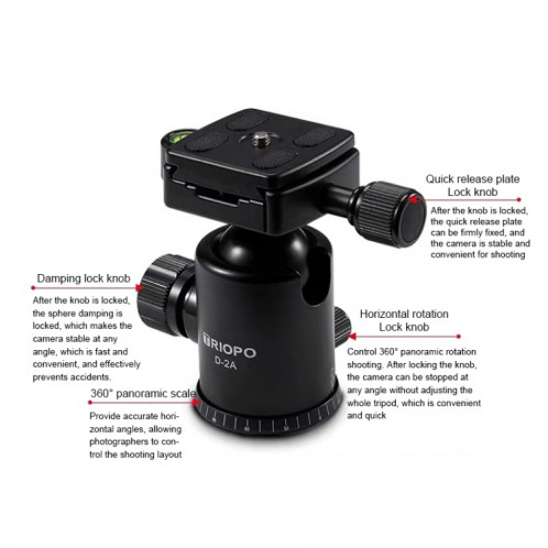 TRIOPO M2508 monopode multifonction réglable en alliage d'aluminium portable à 4 sections avec tête sphérique D-2A pour appareil photo reflex ST3125654-012