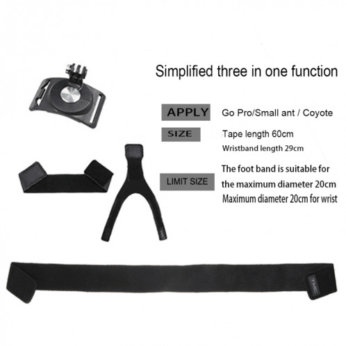 3 en 1 main poignet bras sangles 360 degrés de rotation Mount pour GoPro HERO6 / 5/5 Session / 4 Session / 4/3 + / 3/2/1, Xiaoyi et autres caméras d'action (Noir) S3549125-011