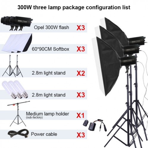 TRIOPO Oubao TTR300W 60x90cm Studio Softbox + support de trépied 2.8mi + 3x E27 150W ampoule photographie éclairage ensemble ST86221786-013