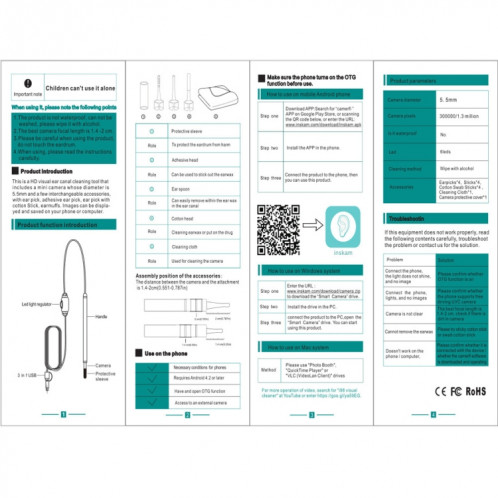 Endoscope endoscope i98 1.3MP HD Visual Eardrop Endoscope avec 6 LED, diamètre de la lentille: 5,5 mm, longueur: 2 m SH00011012-09