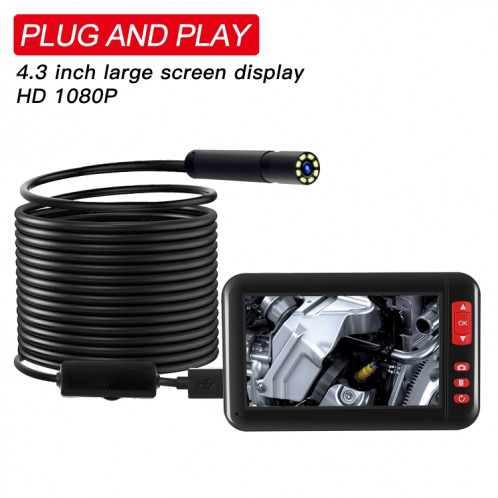 Endoscope d'inspection HD1080P P20 à écran de 4,3 pouces avec 8 LED, longueur : 10 m, diamètre de la lentille : 8 mm, ligne douce SH0075176-010