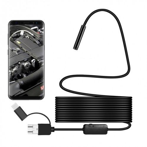 Y101 8 mm tête en spirale caméra d'inspection d'endoscope numérique étanche 3 en 1, longueur: câble flexible de 5 m (noir) SH454B564-05