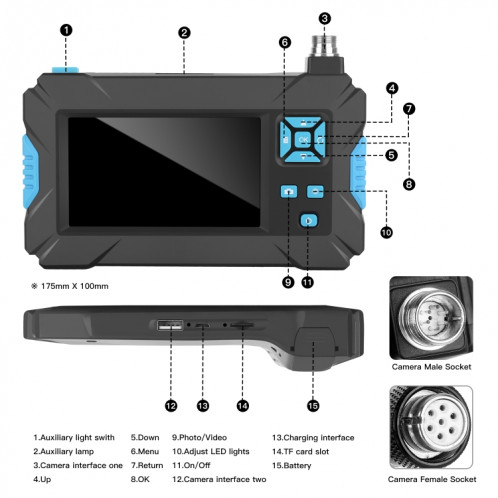 P30 5,5 mm IP67 étanche 4,3 pouces Endoscope portable HD endoscope industriel à câble dur, longueur de câble : 2 m (bleu) SH040L131-011