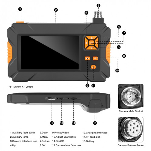 P30 8 mm IP67 étanche 4,3 pouces HD endoscope portable serpent endoscope industriel, longueur de câble : 3 m SH90441572-013
