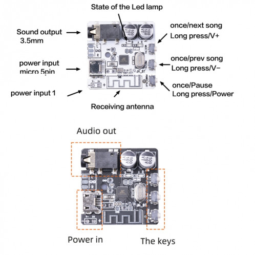 6966 DIY Bluetooth 5.0 Module de la carte de récepteur audio MP3 Joueur sans fil Stéréo sans fil Module d'amplificateur (blanc) SH156W1007-07