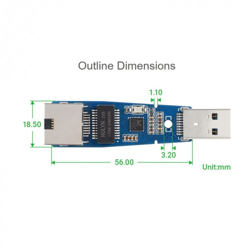 Waveshare USB 3.2 Gen1 au module Convertisseur Ethernet Gigabit, sans conducteur SW0157349-07