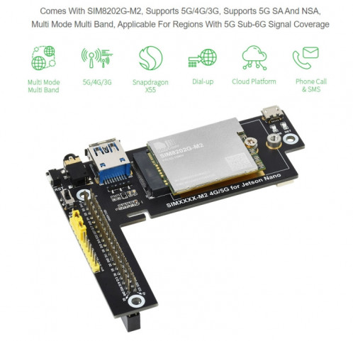 Waveeshare SIM8202G-M2 5G Snapdragon X55 Module multi-bande multi-bande 5G / 4G / 3G Développer la carte pour Jetson Nano, Fiche EU SW01601132-09