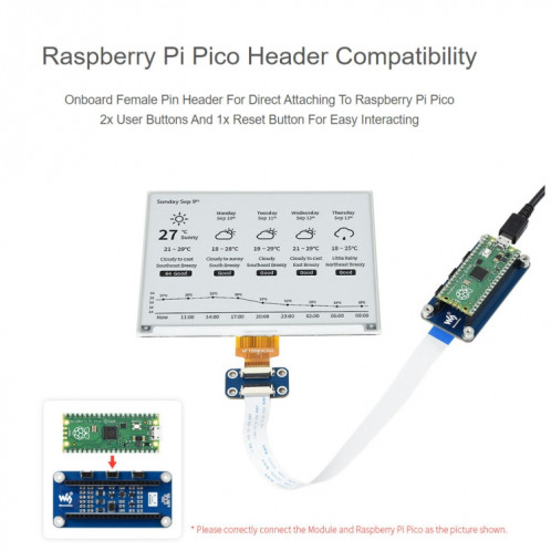 WAVESHARE 5.83 pouces 648x480 Pixel Noir Black E-Papier E-Enc d'affichage d'affichage de l'enveloppe d'électricité pour Raspberry Pi Pico, Interface SPI SW0163709-08