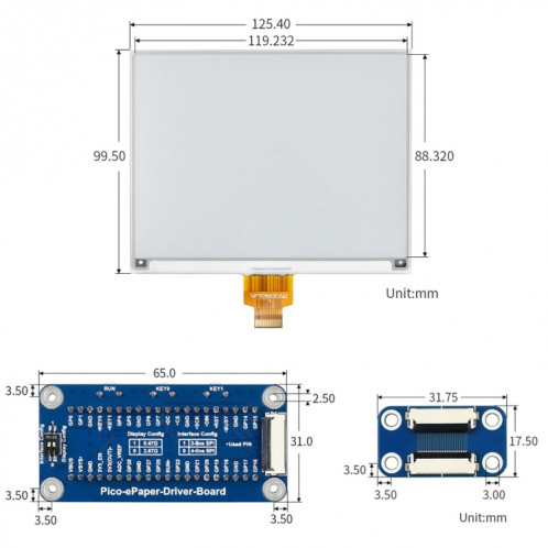 WAVESHARE 5.83 pouces 648x480 Pixel Noir Black E-Papier E-Enc d'affichage d'affichage de l'enveloppe d'électricité pour Raspberry Pi Pico, Interface SPI SW0163709-08