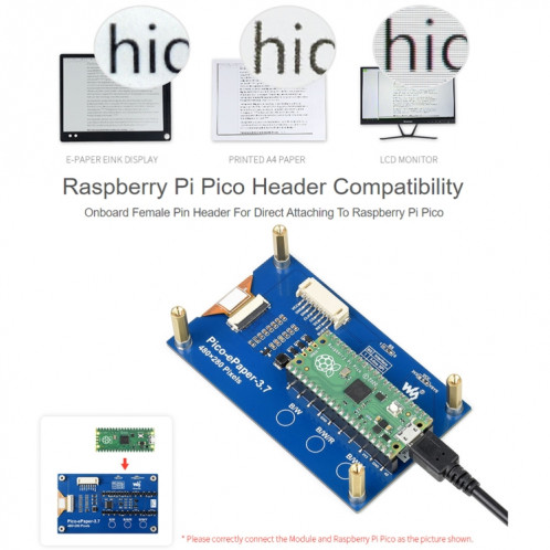 Module d'affichage d'affichage électronique E-Paper E-Paper 3,7 pouces 480x280 Pixel pour Raspberry Pi Pico, 4 Niveaux de gris, Interface SPI SW01661418-09