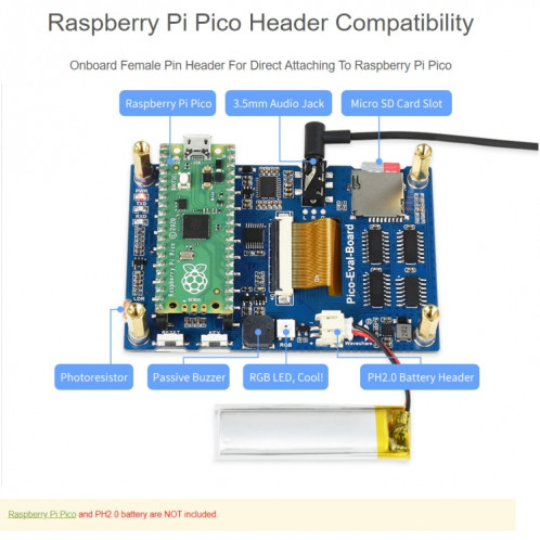 Waveshare 3,5 pouces IPS écran global Board d'évaluation pour Raspberry Pi Pico, divers Composants d'embarquement pour évaluer facilement le RP2040 SW0167214-08