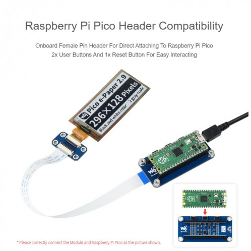 Module d'affichage d'affichage électronique E-Cape E-Papier E-Papier E-Papier E-Papier E-Papier E-Papier E-Paper pour Raspberry Pi Pico, Interface SPI SW01681231-09