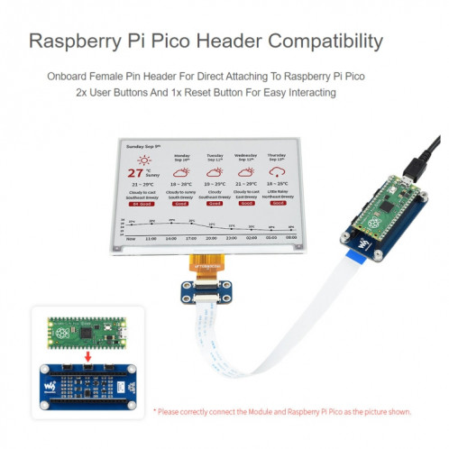 Waveshare 5.83 pouces 648x480 Pixel Rouge Noir Blanc E-Papier E-Encre E-Enc d'affichage (B) pour Raspberry Pi Pico, Interface SPI SW01691974-08