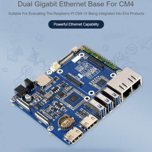 Pied de base Ethernet double Gigabit Module Waveeshare pour la framboise PI CM4 SW0175668-09