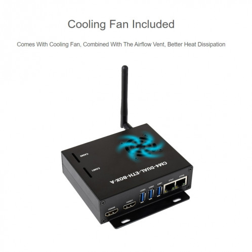 WAVESHARE DUAL GIGABIT Ethernet Mini-Ordinateur avec caisse en métal et ventilateur de refroidissement pour la framboise PI CM4 () SW77EU1951-09