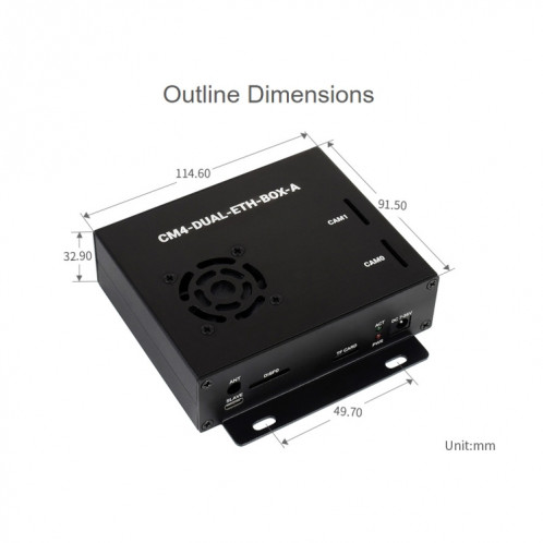 WAVESHARE DUAL GIGABIT Ethernet Mini-Ordinateur avec caisse en métal et ventilateur de refroidissement pour la framboise PI CM4 () SW77EU1951-09