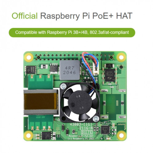 Waveshare Raspberry Pi Poe + chapeau Ethernet Board d'expansion pour la framboise Pi 3b + / 4B SW0180722-08