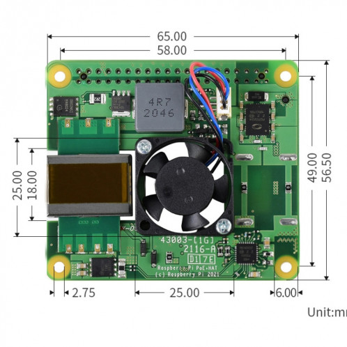 Waveshare Raspberry Pi Poe + chapeau Ethernet Board d'expansion pour la framboise Pi 3b + / 4B SW0180722-08