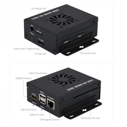 WAVESHARE MINI IO Board Lite Ver Mini-Ordinateur Boîte de base avec caisse en métal et ventilateur de refroidissement pour la framboise PI CM4 () SW83EU1515-010