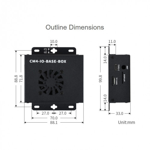 WAVESHARE MINI IO Board Lite Ver Mini-Ordinateur Boîte de base avec caisse en métal et ventilateur de refroidissement pour la framboise PI CM4 () SW83EU1515-010