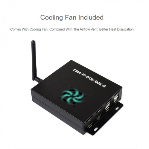 WAVESHARE POE Mini-Ordinateur de type B Base de base avec étui en métal et ventilateur de refroidissement pour la framboise PI CM4 () SW85EU1322-08