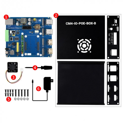 WAVESHARE POE Mini-Ordinateur de type B Base de base avec étui en métal et ventilateur de refroidissement pour la framboise PI CM4 () SW85EU1322-08