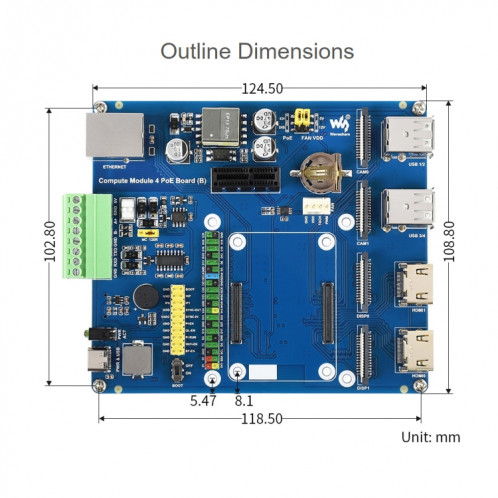 Module Compute Waveshare IO Board avec fonction PoE (type B) pour Raspberry PI toutes les variantes de cm4 SW0188141-010