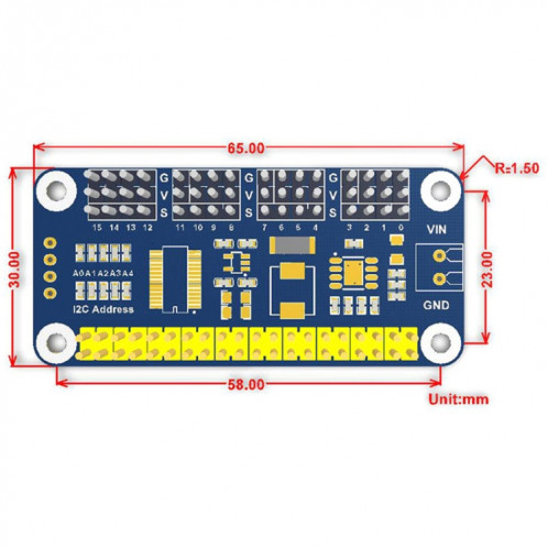 Chapeau de pilote d'asservisseur I2C à 16 canaux de Waveeshare à 16 canaux pour Raspberry PI SW019045-05