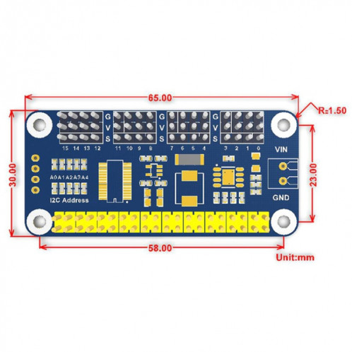 Chapeau de pilote Servo I2C de Waveeshare à 16 canaux 12 canaux B pour PI de framboise SW0191302-05