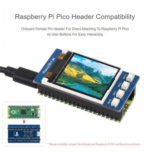 Waveshare 1.44 pouces Couleurs LCD 65K 128 x 128 Module d'affichage pour Raspberry Pi Pico, interface SPI SW01921458-06