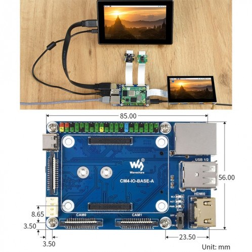 Waveeshare Mini Base de base A pour le module de calcul de Raspberry Pi 4 SW0193419-09