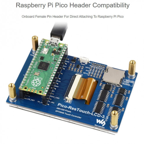 WAVESHARE 3.5 pouces 65K Couleurs 480 x 320 Module d'affichage tactile pour Raspberry Pi Pico, interface SPI SW019411-09