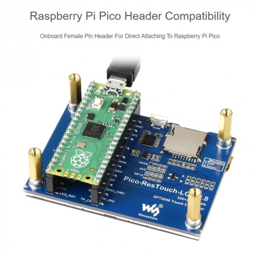 Waveeshare 2.8 pouces 262K Couleurs 320 x 240 Pixel Touch Module d'affichage pour Raspberry Pi Pico, interface SPI SW0197929-08