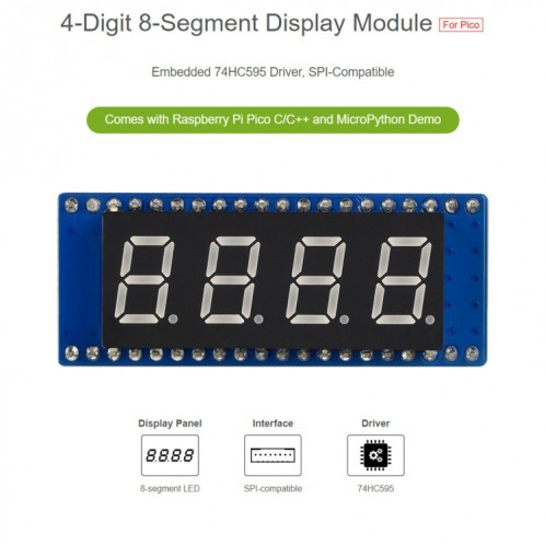 Module d'affichage à 4 chiffres à 4 chiffres WAVESHARE pour Raspberry Pi Pico, Compatible SPI SW01981844-07