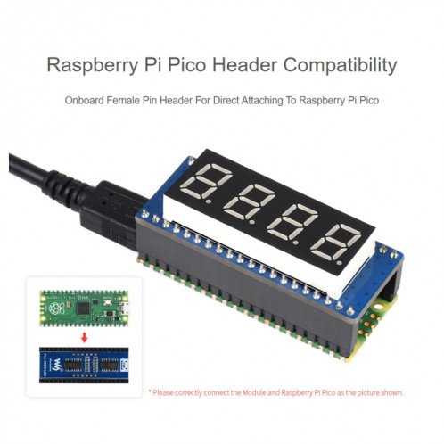 Module d'affichage à 4 chiffres à 4 chiffres WAVESHARE pour Raspberry Pi Pico, Compatible SPI SW01981844-07
