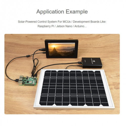 Waveeshare Solar Power Manager, Batterie Li-PO embarqué 10000MAh, support 6V ~ 24V Panneaux solaires (Noir) SW212B1032-08