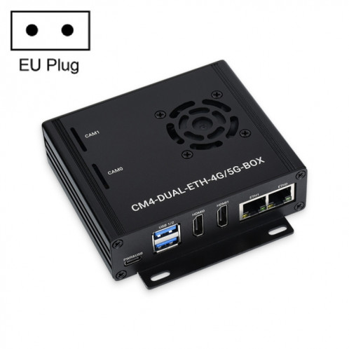 Boîte d'ordinateur Waveshare Dual Gigabit Ethernet 5G / 4G avec ventilateur de refroidissement pour Raspberry Pi CM4 (Plug UE) SW17EU684-09