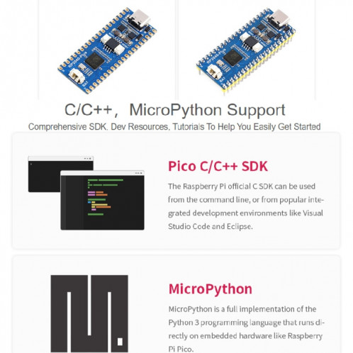 Waveeshare RP2040-plus la carte MCU de type Pico basée sur Raspberry Pi MCU RP2040, avec pinhheader SW0223765-07