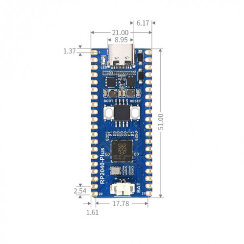 Waveeshare RP2040-plus la carte MCU de type Pico basée sur Raspberry Pi MCU RP2040, avec pinhheader SW0223765-07