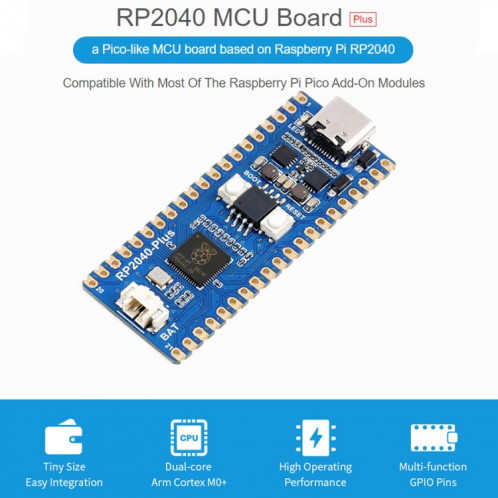 Waveeshare RP2040-plus la carte MCU en forme de Pico basée sur Raspberry Pi MCU RP2040, sans pinheader SW02241651-07