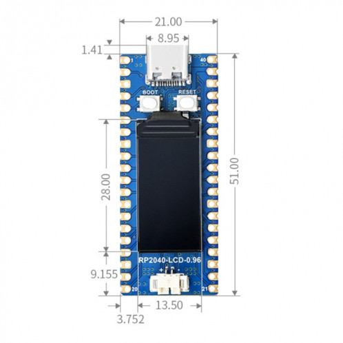 WAVESHARE RP2040-LCD-0,96 Coot MCU de type PICO Basé sur Raspberry Pi MCU RP2040, avec pinhheader SW0225499-07