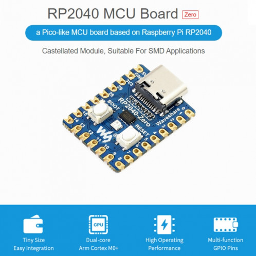 Waveeshare RP2040-ZERO PICO-CI MCU Board basé sur Raspberry Pi MCU RP2040, avec une mini version de la tête de tête SW02261825-07