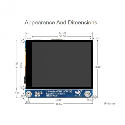 WAVESHARE 2.8 pouces 480x640 HDMI IPS écran LCD (H) Écran complètement laminé SW02271915-07