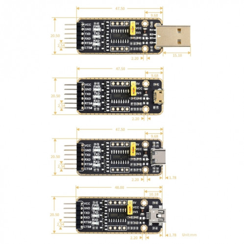 Waveshare micro USB vers UART Connecteurs de module de transmission de taux de bande élevé SW02421672-06